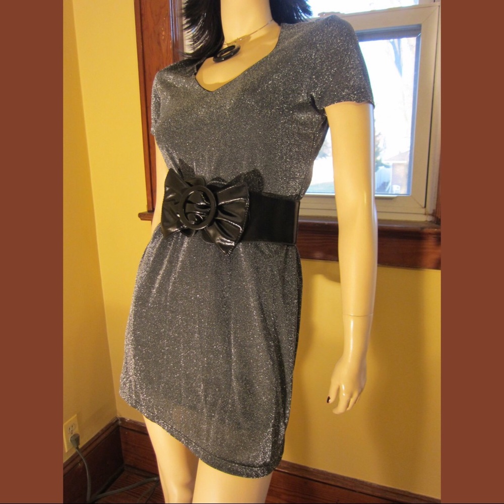 Glitzy Glam Silver Sparkle VTG 90s Mini Dress NWT!